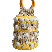 Dolce & Gabbana Beige Yellow Rafia Seashells Crystal Bucket Bag