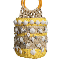 Dolce & Gabbana Beige Yellow Rafia Seashells Crystal Bucket Bag