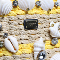 Dolce & Gabbana Beige Yellow Rafia Seashells Crystal Bucket Bag