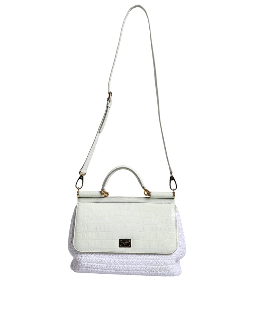 Dolce & Gabbana White Rafia Leather SICILY Crossbody Bag