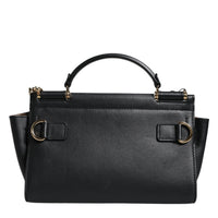 Dolce & Gabbana Black Leather SICILY Top Handle Crossbody Bag