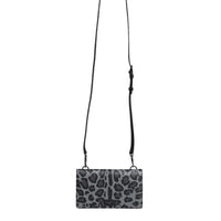 Dolce & Gabbana Black Gray Leopard Leather Bifold Card Slot Crossbody Bag