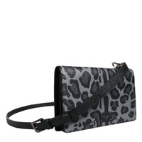 Dolce & Gabbana Black Gray Leopard Leather Bifold Card Slot Crossbody Bag