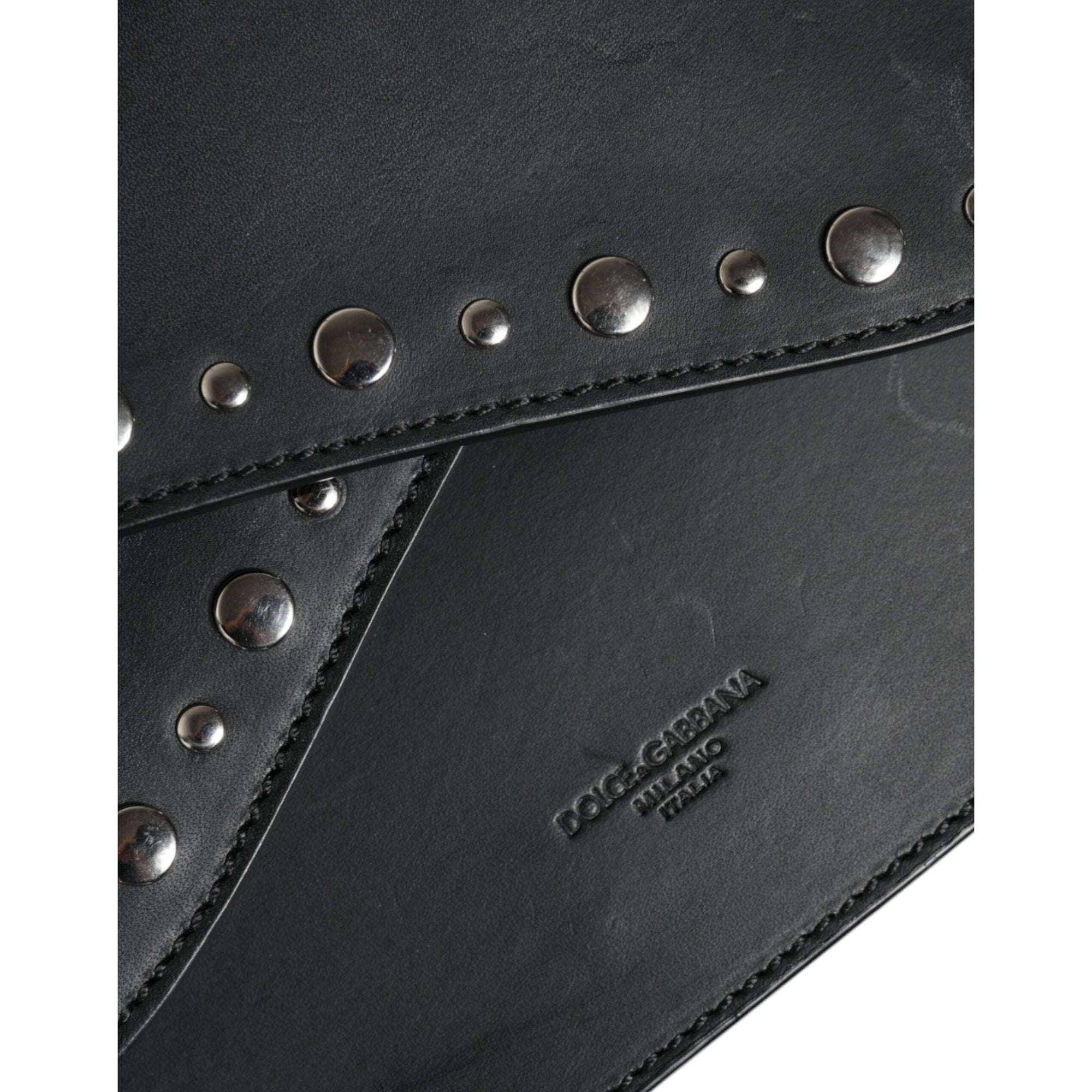 Dolce &amp; Gabbana Black Small Leather Studded Shoulder Crossbody Bag
