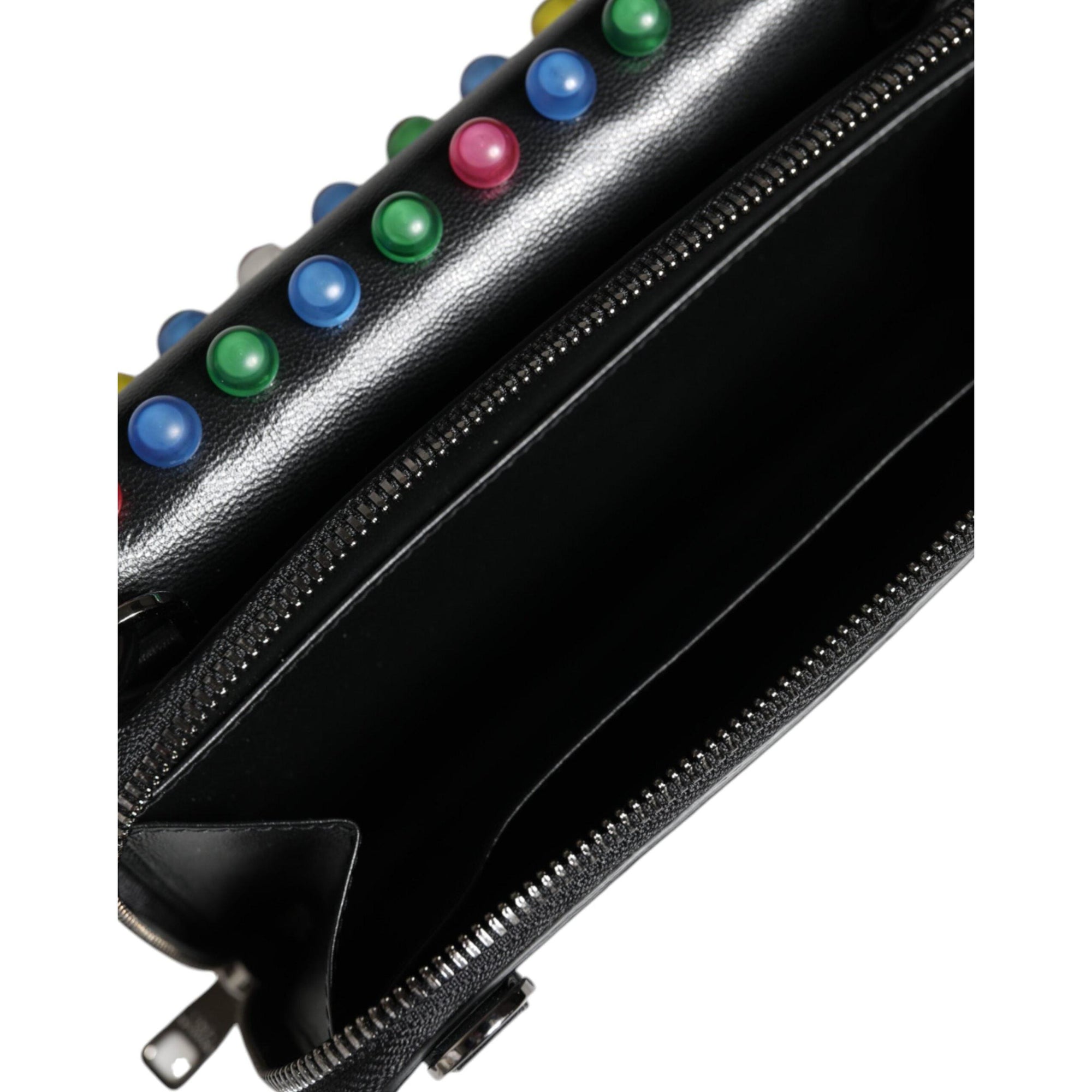 Dolce &amp; Gabbana Black Leather Lighted Top Handle Handbag Bag