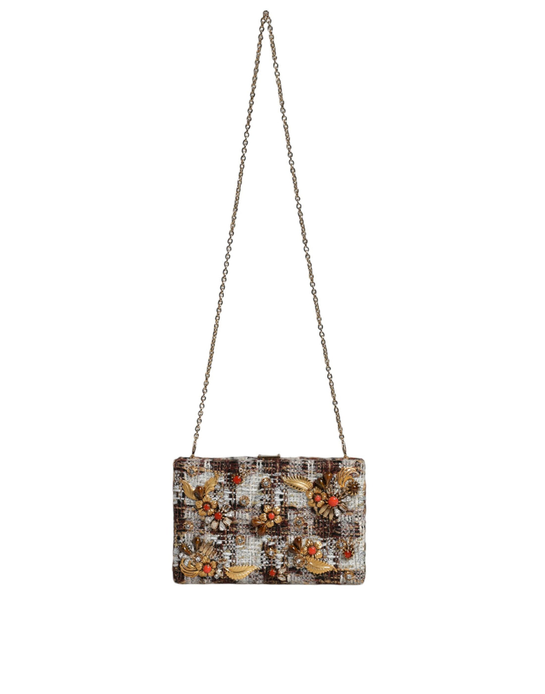 Dolce & Gabbana Multicolor Tweed Floral Clutch Crossbody Bag