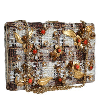 Dolce & Gabbana Multicolor Tweed Floral Clutch Crossbody Bag