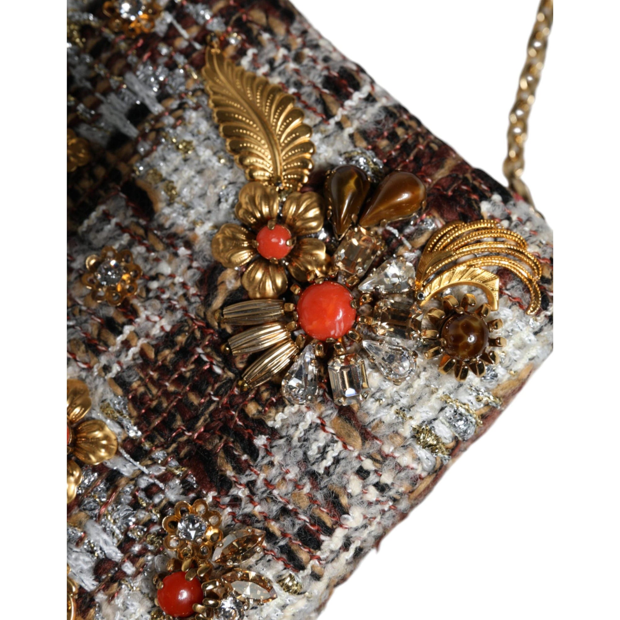 Dolce &amp; Gabbana Multicolor Tweed Floral Clutch Crossbody Bag