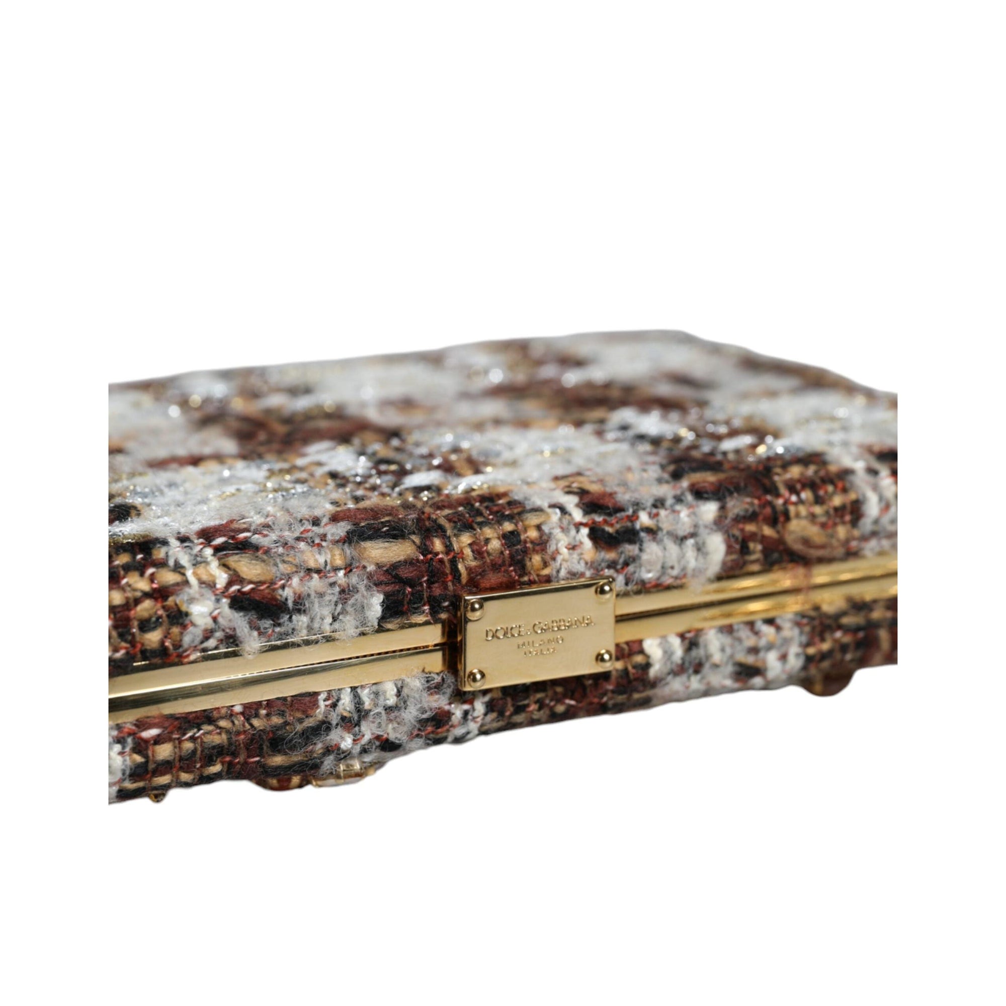 Dolce &amp; Gabbana Multicolor Tweed Floral Clutch Crossbody Bag
