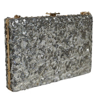 Dolce & Gabbana Silver Sequined Clutch Evening Crossbody Bag