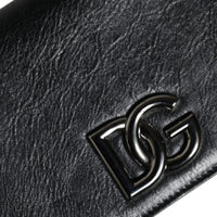 Dolce & Gabbana Black Leather DG Logo Bifold Card Slot Crossbody Bag