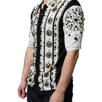 Dolce & Gabbana White Black Silk Studded Stone Crystal Shirt