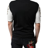 Dolce & Gabbana White Black Silk Studded Stone Crystal Shirt