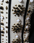 Dolce & Gabbana White Black Silk Studded Stone Crystal Shirt