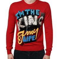 Dolce & Gabbana Red I'm The King Wool Crew Neck Sweatshirt Sweater