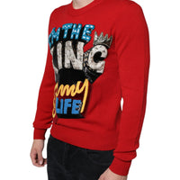 Dolce & Gabbana Red I'm The King Wool Crew Neck Sweatshirt Sweater