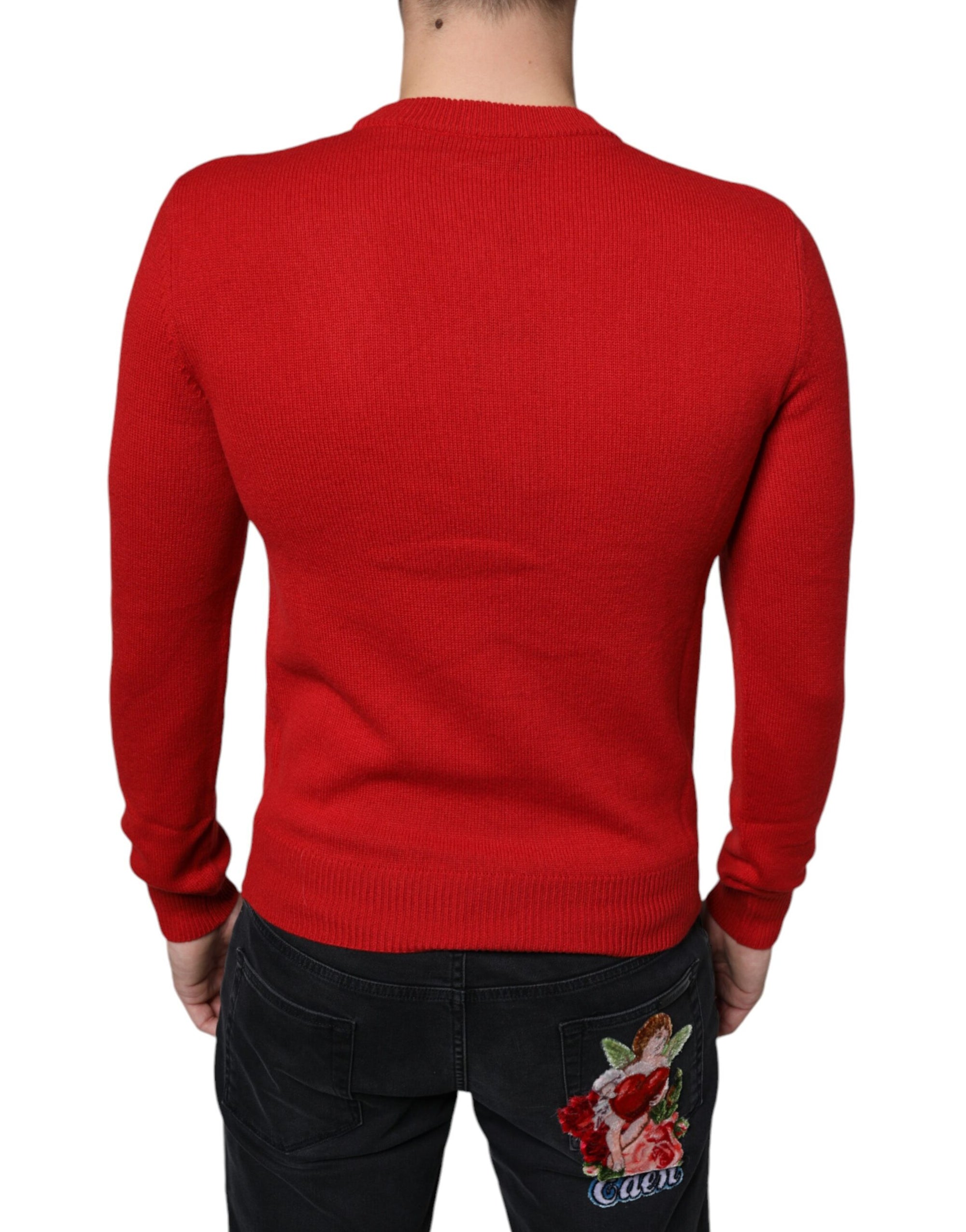 Dolce &amp; Gabbana Red I&#39;m The King Wool Crew Neck Sweatshirt Sweater