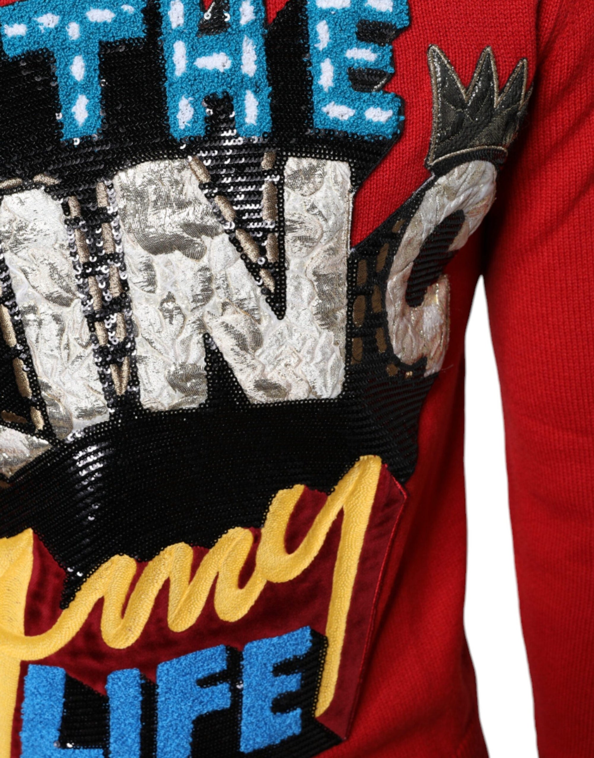 Dolce &amp; Gabbana Red I&#39;m The King Wool Crew Neck Sweatshirt Sweater