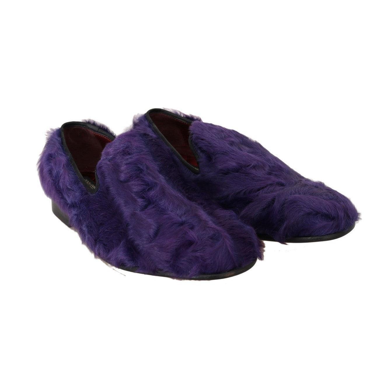 Dolce &amp; Gabbana Plush Purple Sheep Fur Loafers