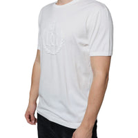 Dolce & Gabbana White Logo Embossed Cotton Crewneck T-shirt