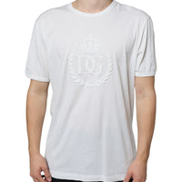 Dolce & Gabbana White Logo Embossed Cotton Crewneck T-shirt