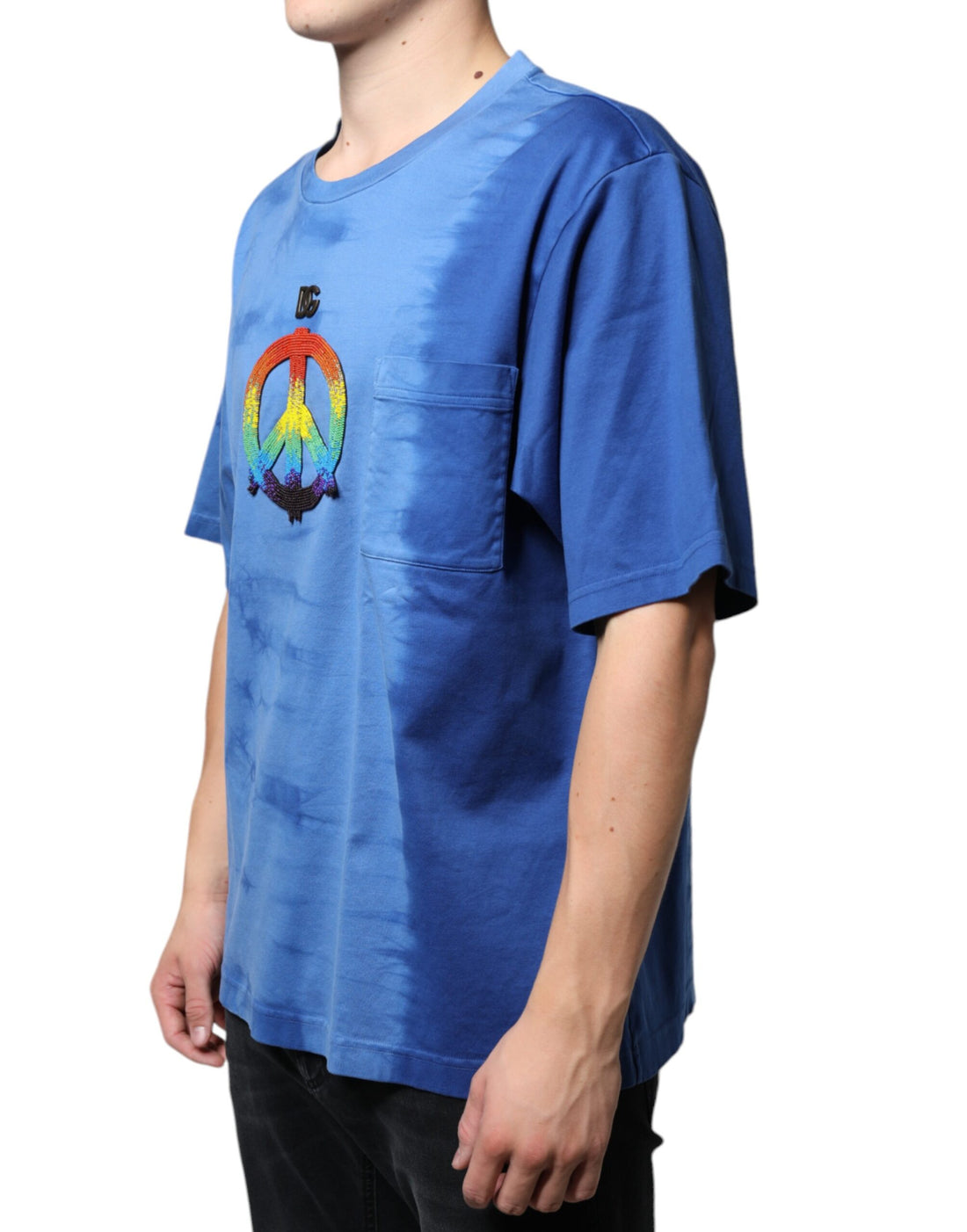 Dolce & Gabbana Blue Tie-Dye Peace Sign Cotton T-shirt