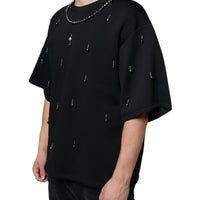 Dolce & Gabbana Black Polyester Necklace Embellished T-shirt