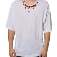 Dolce & Gabbana White Cotton Necklace Embellished T-shirt