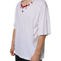 Dolce & Gabbana White Cotton Necklace Embellished T-shirt