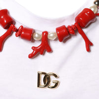 Dolce & Gabbana White Cotton Necklace Embellished T-shirt