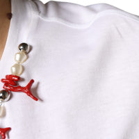 Dolce & Gabbana White Cotton Necklace Embellished T-shirt