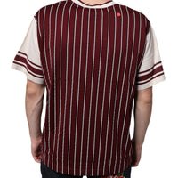 Dolce & Gabbana Maroon Stripes Cotton Logo V-neck T-shirt