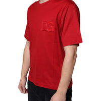 Dolce & Gabbana Red Cotton DG Logo Print Crew Neck T-shirt