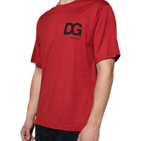 Dolce & Gabbana Red Cotton DG Logo Print Crew Neck T-shirt