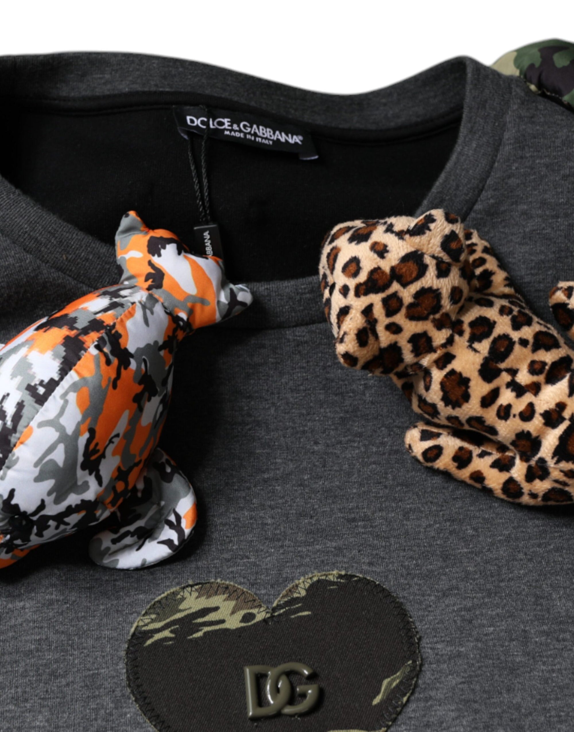 Dolce &amp; Gabbana Gray Camouflage Animal Stuff Cotton T-shirt
