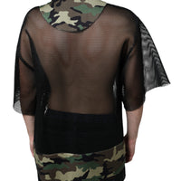 Dolce & Gabbana Black Mesh Camouflage Short Sleeves T-shirt