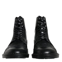 Dolce & Gabbana Black Leather Lace Up Mid Calf Boots Shoes