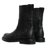 Dolce & Gabbana Black Horse Leather Mid Calf Boots Shoes