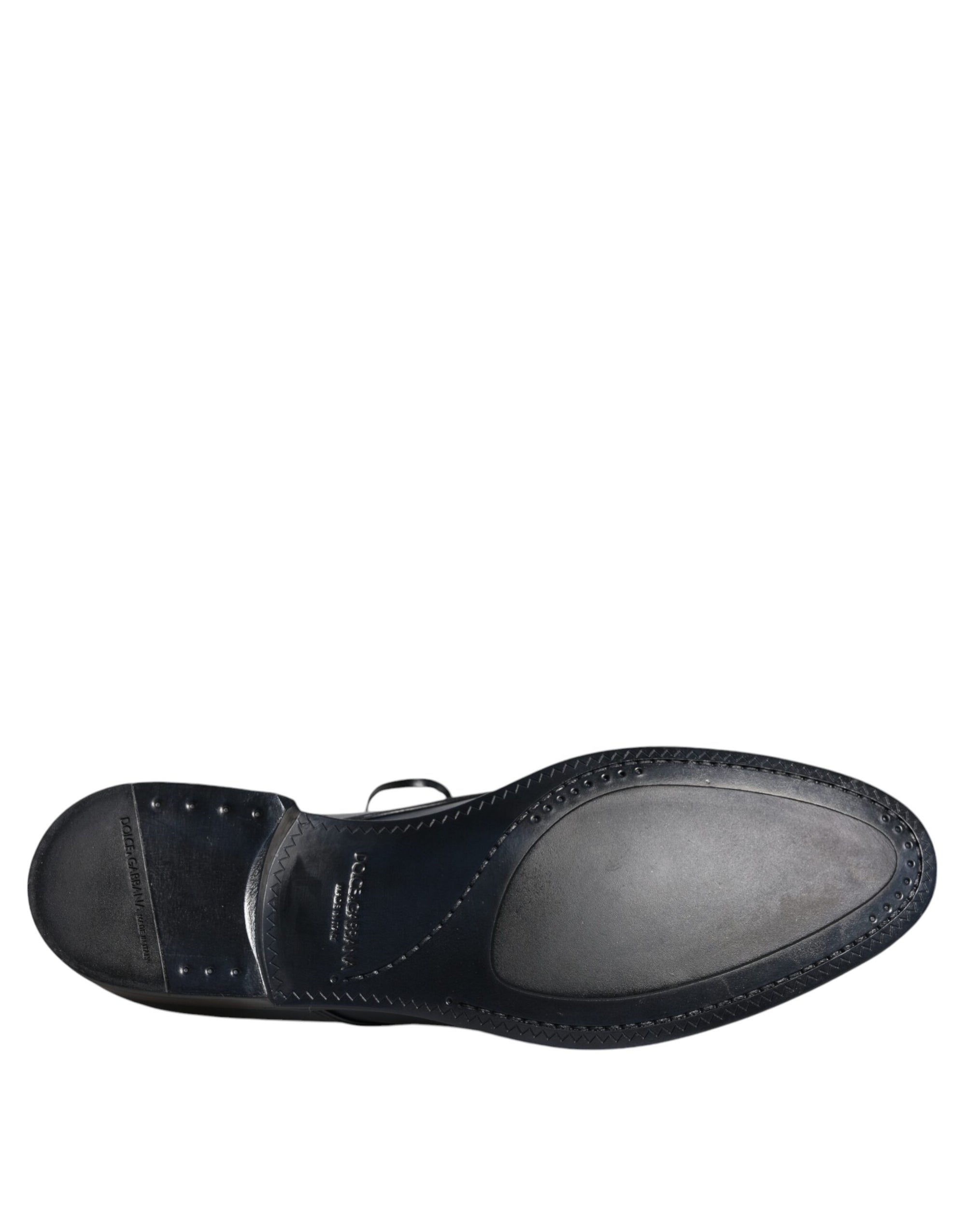 Dolce &amp; Gabbana Navy Blue Leather Derby Dress Formal Shoes