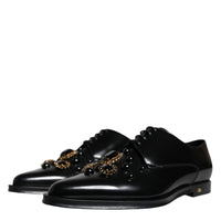 Dolce & Gabbana Black Leather Crystal Lace Up Formal Shoes