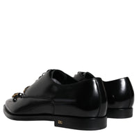 Dolce & Gabbana Black Leather Crystal Lace Up Formal Shoes