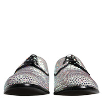 Dolce & Gabbana Silver Leather Rhinestones Derby Dress Shoes