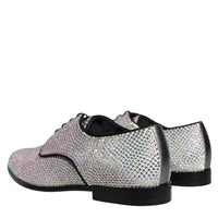 Dolce & Gabbana Silver Leather Rhinestones Derby Dress Shoes