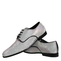 Dolce & Gabbana Silver Leather Rhinestones Derby Dress Shoes