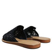 Dolce & Gabbana Black Monochrome Braided Raffia Slides Shoes