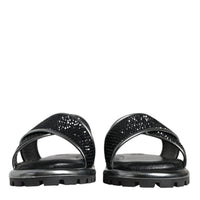 Dolce & Gabbana Black Strass Criss-Cross Slide Sandals Shoes