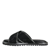 Dolce & Gabbana Black Strass Criss-Cross Slide Sandals Shoes