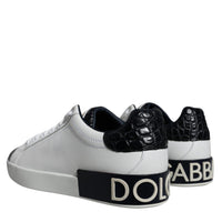 Dolce & Gabbana Black Leather Logo Portofino Sneaker Shoes