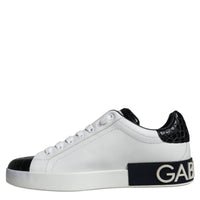 Dolce & Gabbana Black Leather Logo Portofino Sneaker Shoes