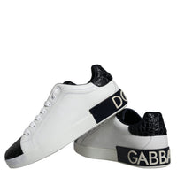 Dolce & Gabbana Black Leather Logo Portofino Sneaker Shoes